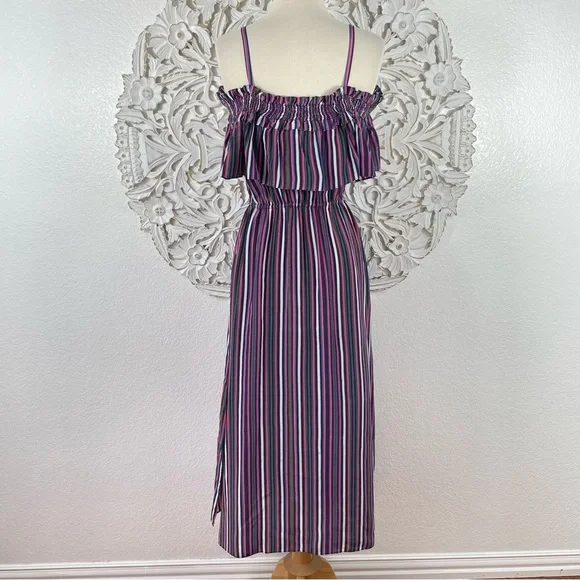 {Figue} Maya Silk Striped Cold/Off Shoulder Midi Dress, Size XS - Picture 6 of 10